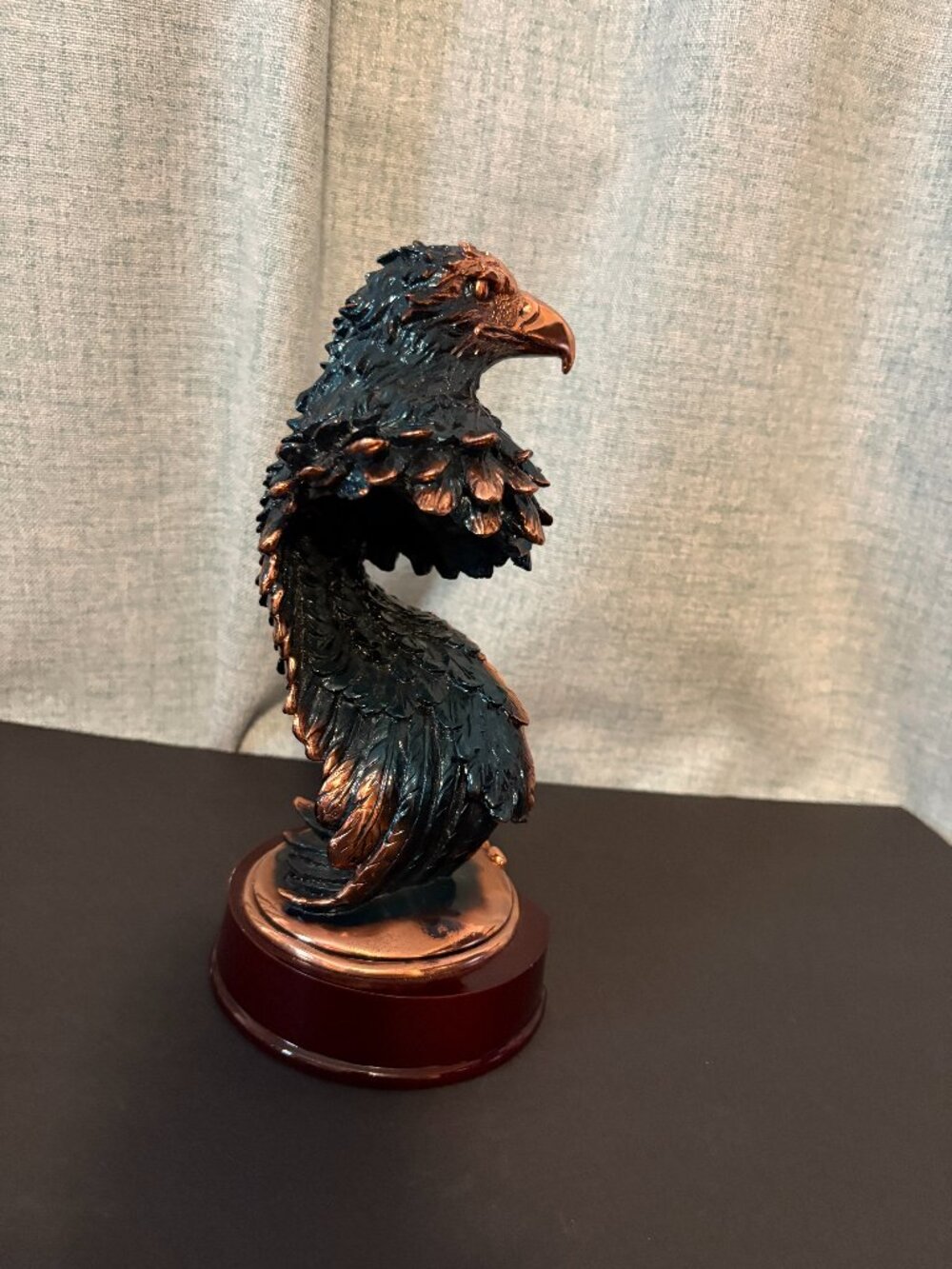 Vintage Eagle Head Resin Copper Plated Sculpture 10"